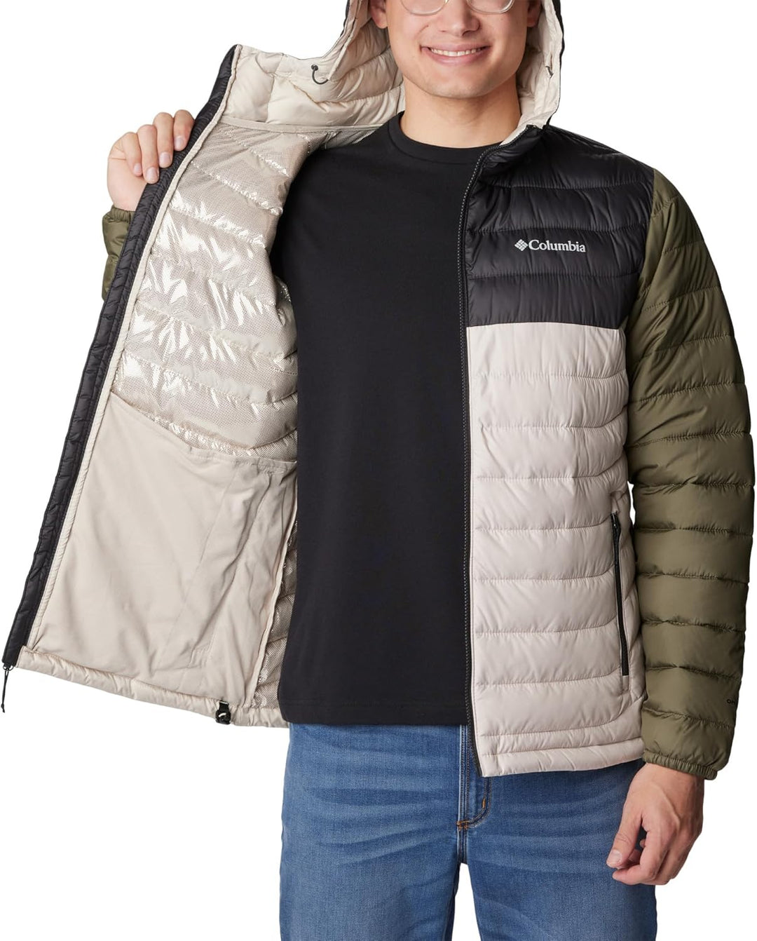 Columbia Herren Powder Lite Kapuzenjacke Dunkler Stein, Hai, Steingrün L, Dunkler Stein, Hai, Steing