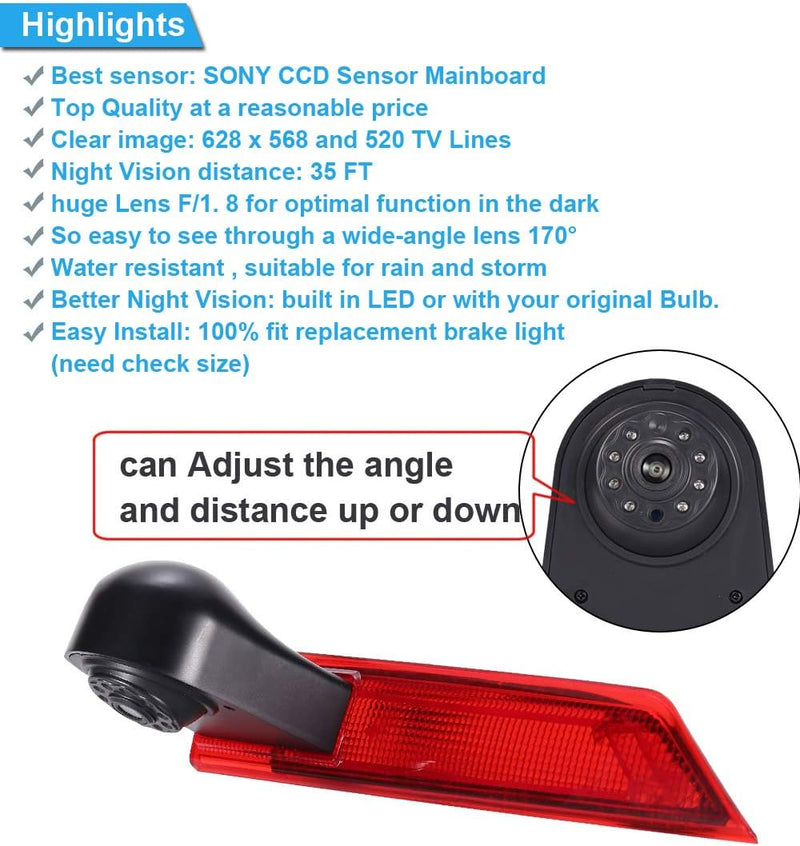 HD Rückfahrsystem Rückfahrkamera Bremsleuchte passend Mit Winkel verstellen Nachtversion IR-Licht Da