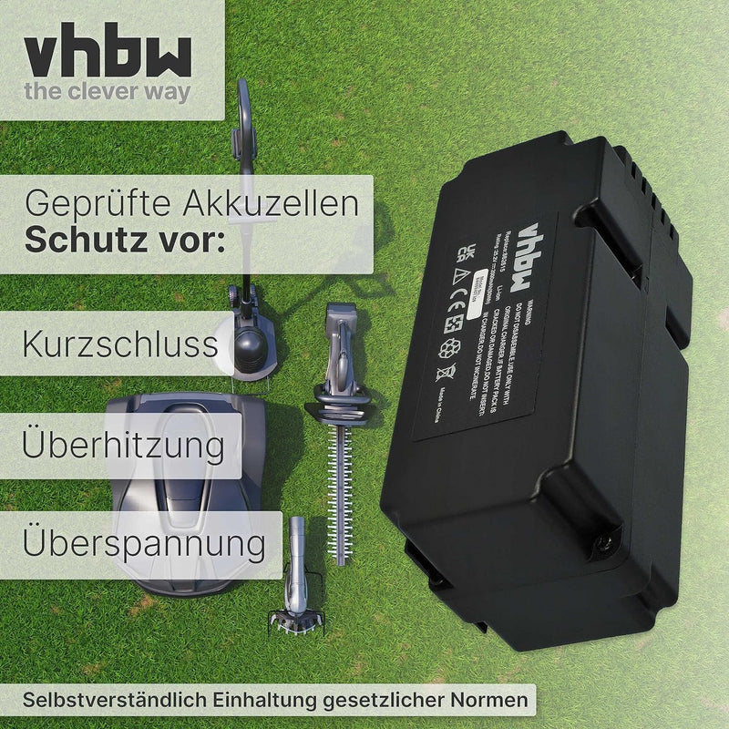 vhbw Akku kompatibel mit Garden Feelings R800Easy Rasenmäher Rasenroboter (2000mAh, 25,2V, Li-Ion)