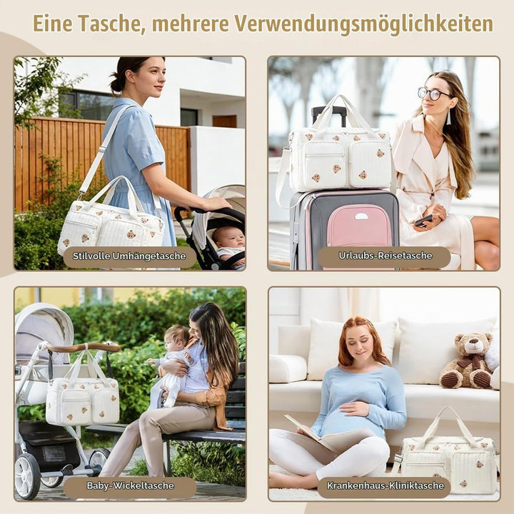 Aucuu Wickeltasche, Babytasche Mama Tasche, Kliniktasche Geburt Stickerei, Gross Mommy Bag, Henkelta