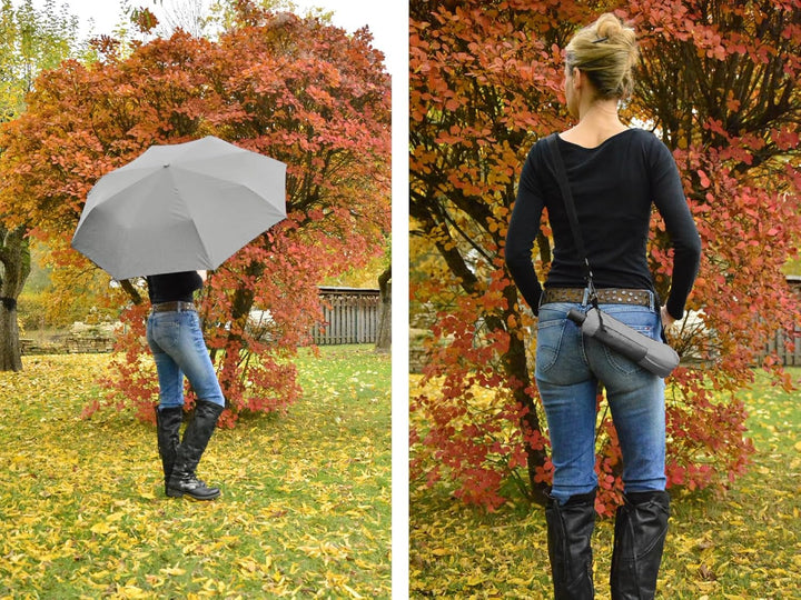 iX-brella Trekking XL Taschenschirm 115 cm gross mit Umhängetasche grey, grey
