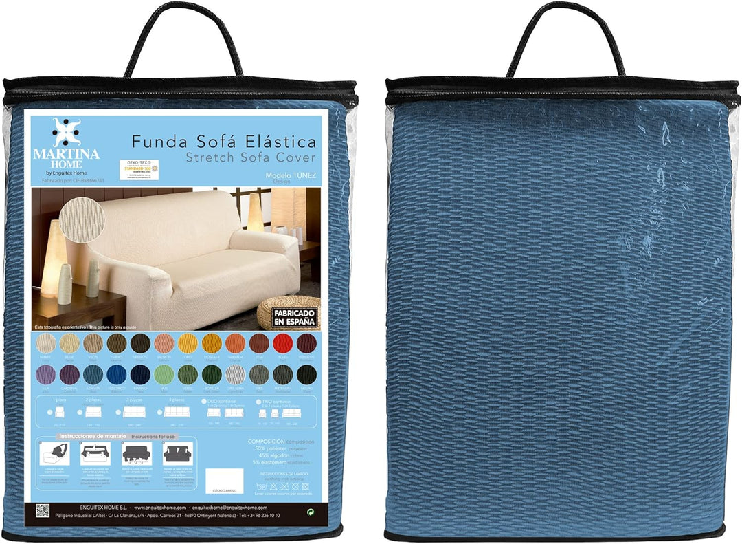 Martina Home Túnez Elastischer Sofabezug, Stoff, Blau (Azafate), 2-Sitzer (120 bis 170 cm) Blau (Aza