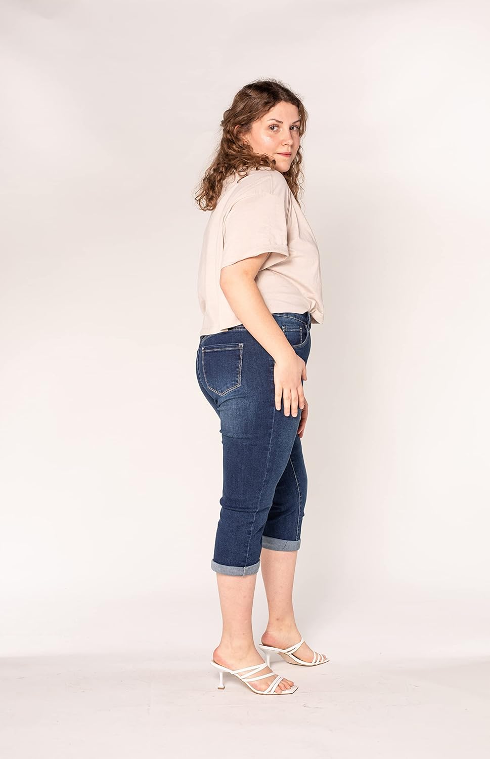 Nina Carter P200 Damen Capri Jeanshosen Grosse Grössen HIGH Waist Jeans Sommer Hose Used-Look 44 Gro