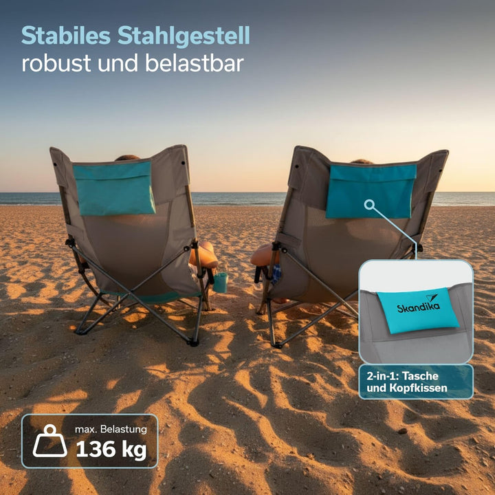 Skandika Strand Klappstuhl Beach | Bequemer Strandstuhl mit atmungsaktivem Mesh, Getränkehalter, nie