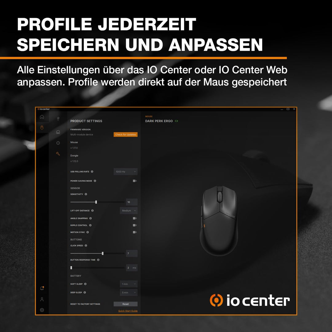 be quiet! Dark Perk Ergo PC Gaming Maus, 55 g leicht, extrem Lange Akkulaufzeit, 8.000 Hz Abtastrate