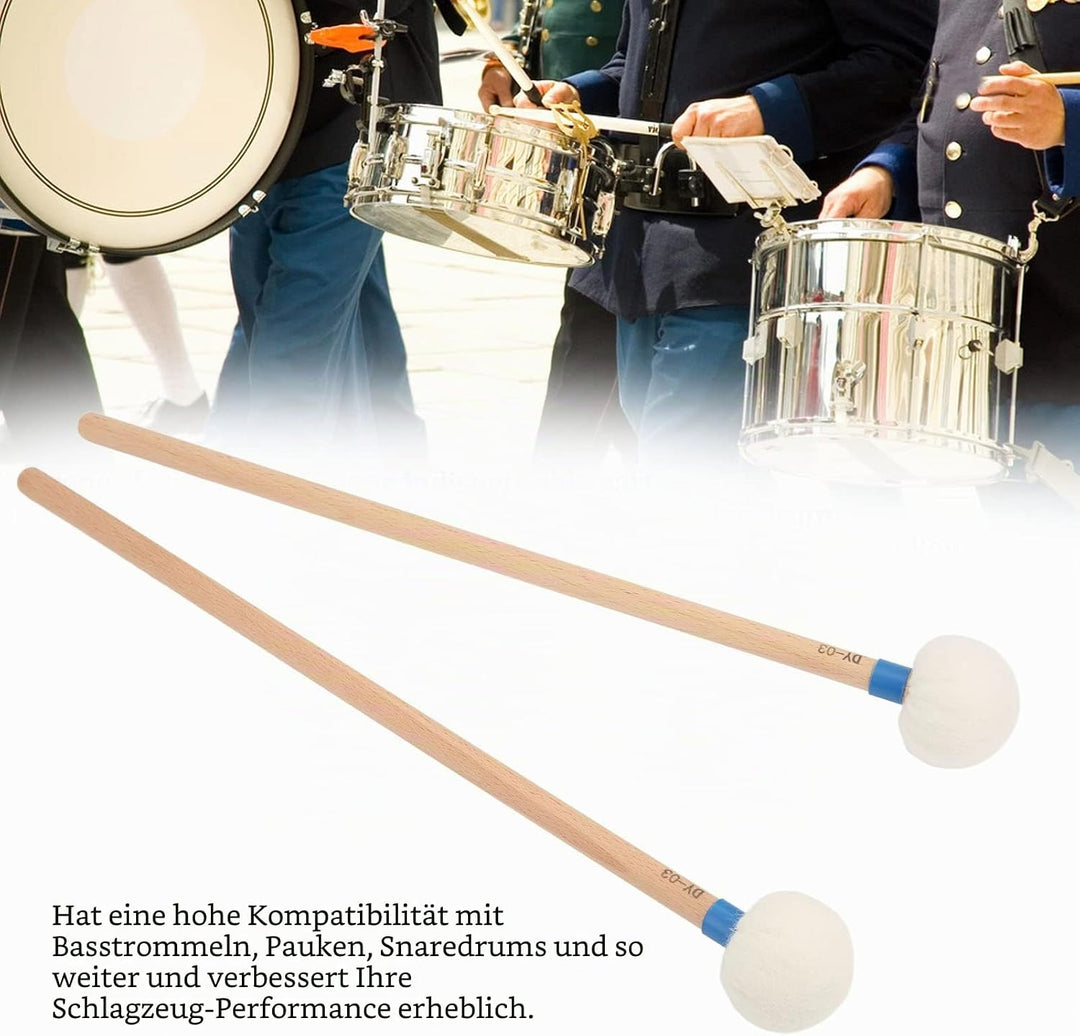 2 Stück Trommelschlägel Filzschlägel Sticks Drum Mallet Wollstockschlägel Hammer Ahorngriff Holzschl