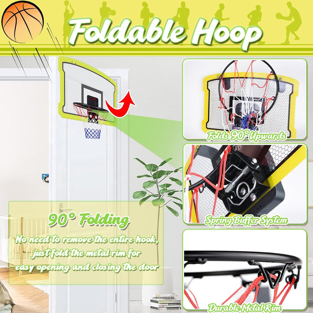 TEUVO Mini Basketballkorb Indoor, Tür Basketballkorb Kinder für Zimmer & Büro mit 4 Ball & Elektroni