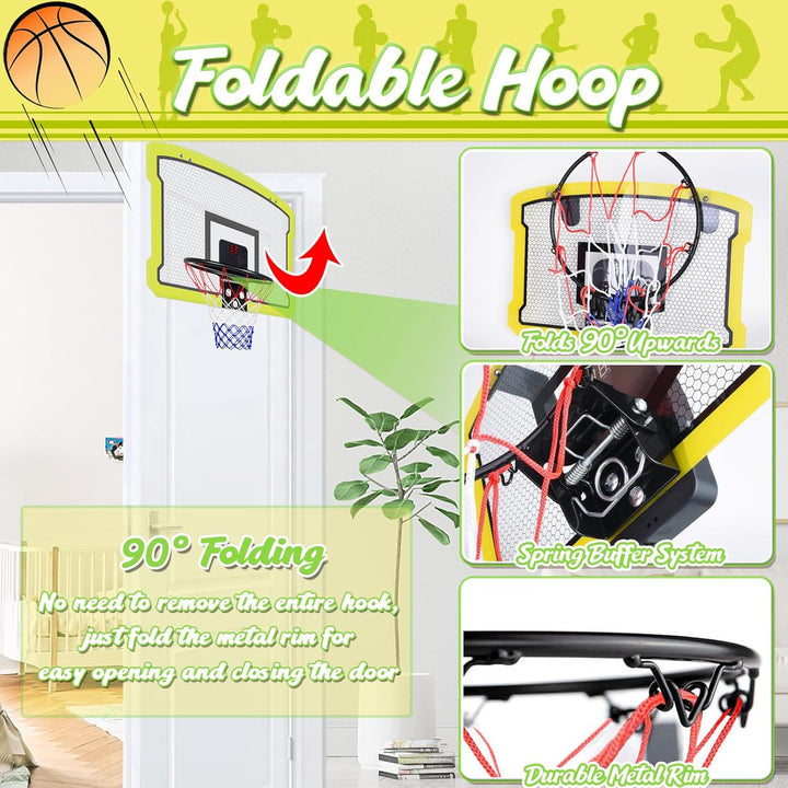 TEUVO Mini Basketballkorb Indoor, Tür Basketballkorb Kinder für Zimmer & Büro mit 4 Ball & Elektroni