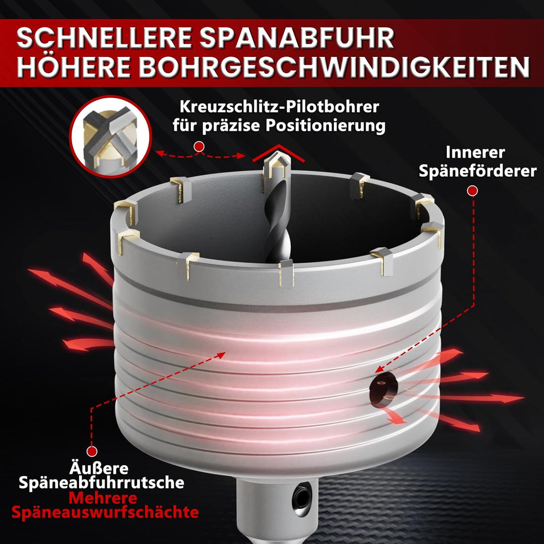 CSOOM 82 mm Beton-lochsäge mit 110 mm SDS-Plus verlängerung, Lochsägen-Set für Beton, Hohl-Bohrkrone