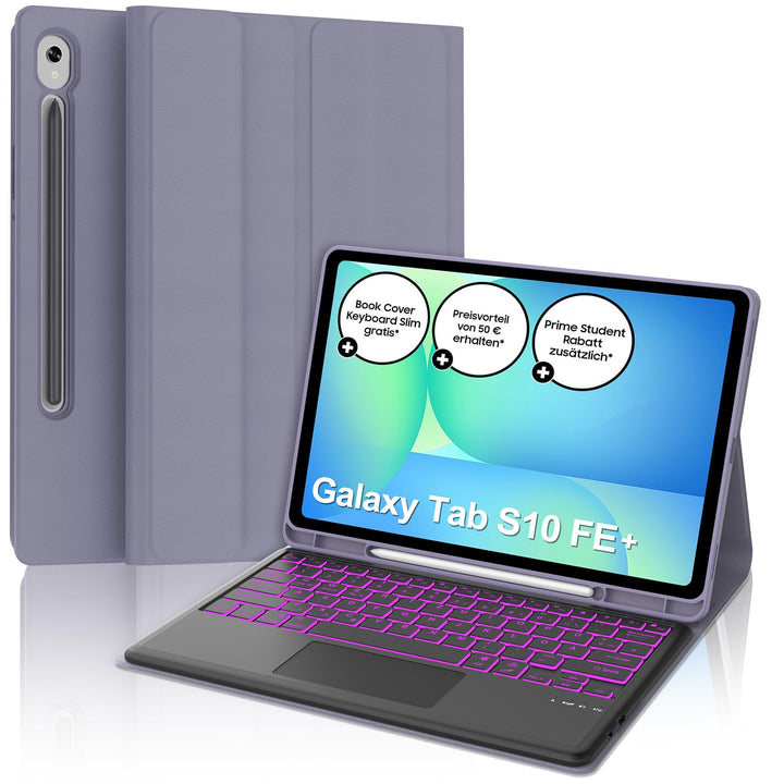 IVEOPPE Hülle mit Tastatur für Samsung Galaxy Tab S10 FE+ 13.1 Zoll, 7-Farbige Beleuchtung, Magnetis