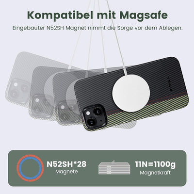 pitaka Ultradünne Hülle für iPhone 15 Plus Kompatibel mit Magsafe aus 600D Aramidfaser Magnetische S