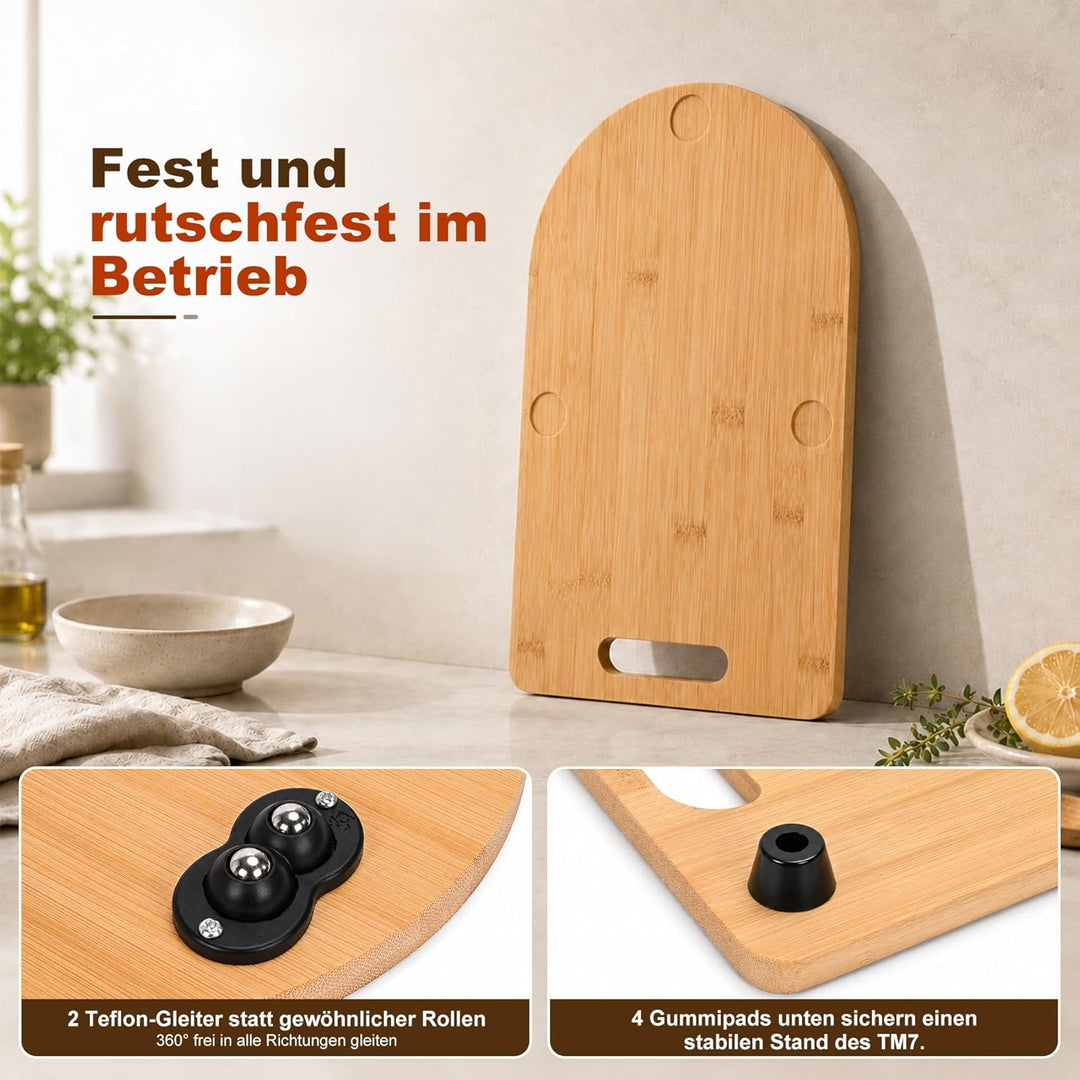 Verbesserte Gleitbrett für Thermomix TM7, leichtgängiges Rollbrett Slider aus Massivbambus, Rutschfe