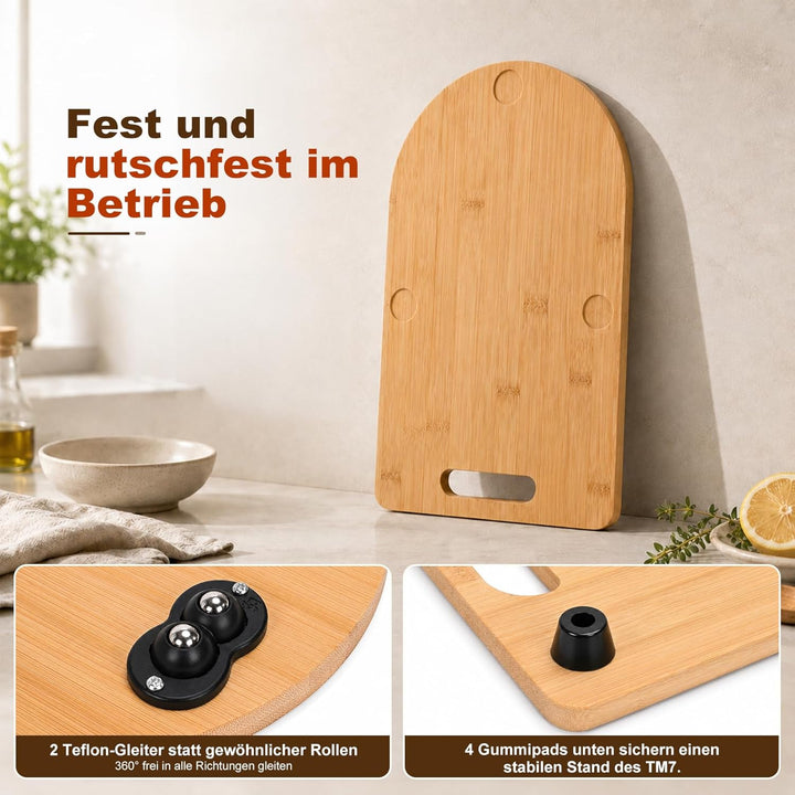 Verbesserte Gleitbrett für Thermomix TM7, leichtgängiges Rollbrett Slider aus Massivbambus, Rutschfe