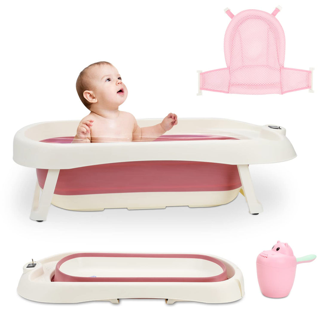 50L Baby Badewanne, Faltbare babywanne mit Anti Stütze, baby wanne mit Echtzeit-Temperaturmessung, B