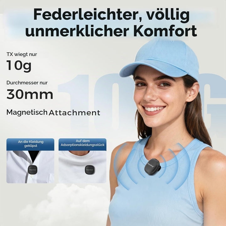 Depusheng V2 2 Stück kabelloses Lavalier-Mikrofon für iPhone, iPad und Android mit Ladecase, 8 Stund