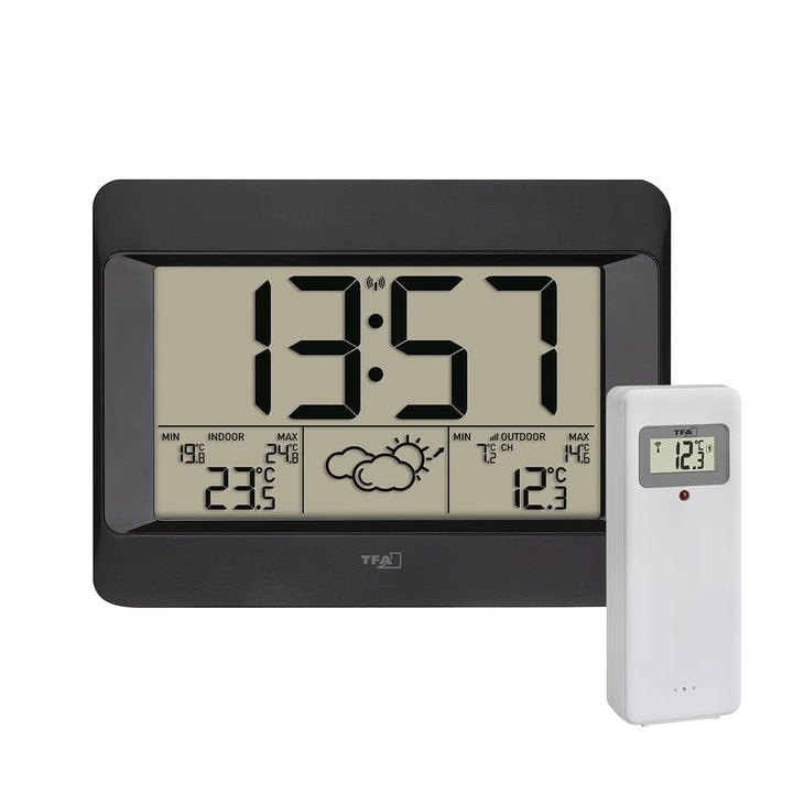 TFA Dostmann Funk-Wetterstation Zeno, 35.1163.01, digitale Funk-Wanduhr mit Wettervorhersage, Innen-