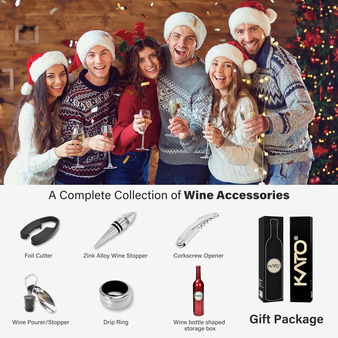 Kato Wein Accessories Geschenkset -Weinflaschen-Korkenzieheröffner-Kit, Tropfring, Folienschneider,