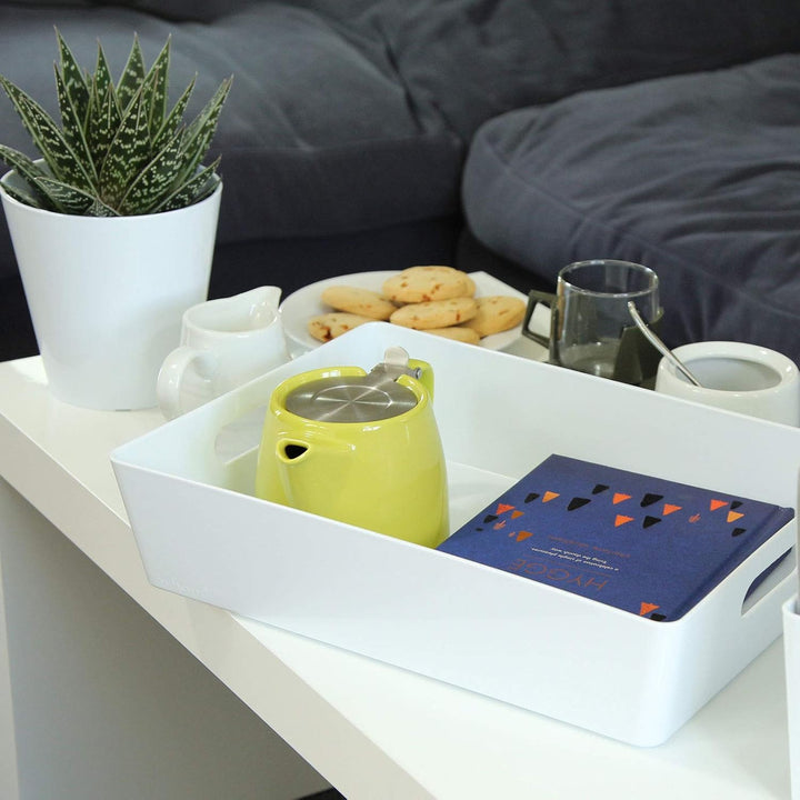 3x Ordnungsboxen - 8 cm hoch - WEIss - 35x26x8cm - 6 Liter - DINA4 - Ordnungskorb - Schubladenorgani