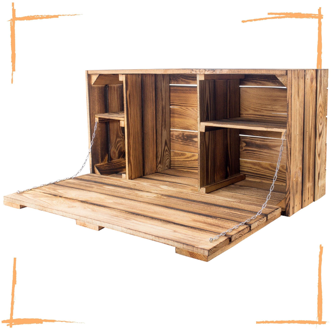 Grosse geflammte Wand Hängebar mit Integrierter Arbeitsplatte Holztruhe Holzkiste Obstkiste Barregal