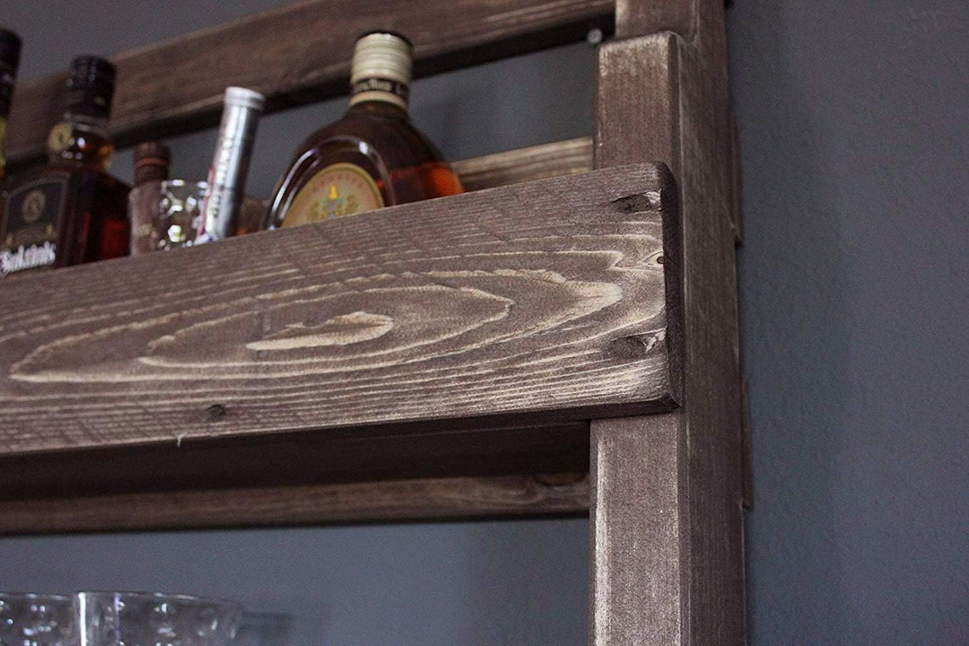 Dekorie Whisky Regal aus Holz - mit Gläserhalter - Braun - Industrie Stil - fertig montiert - Wandba