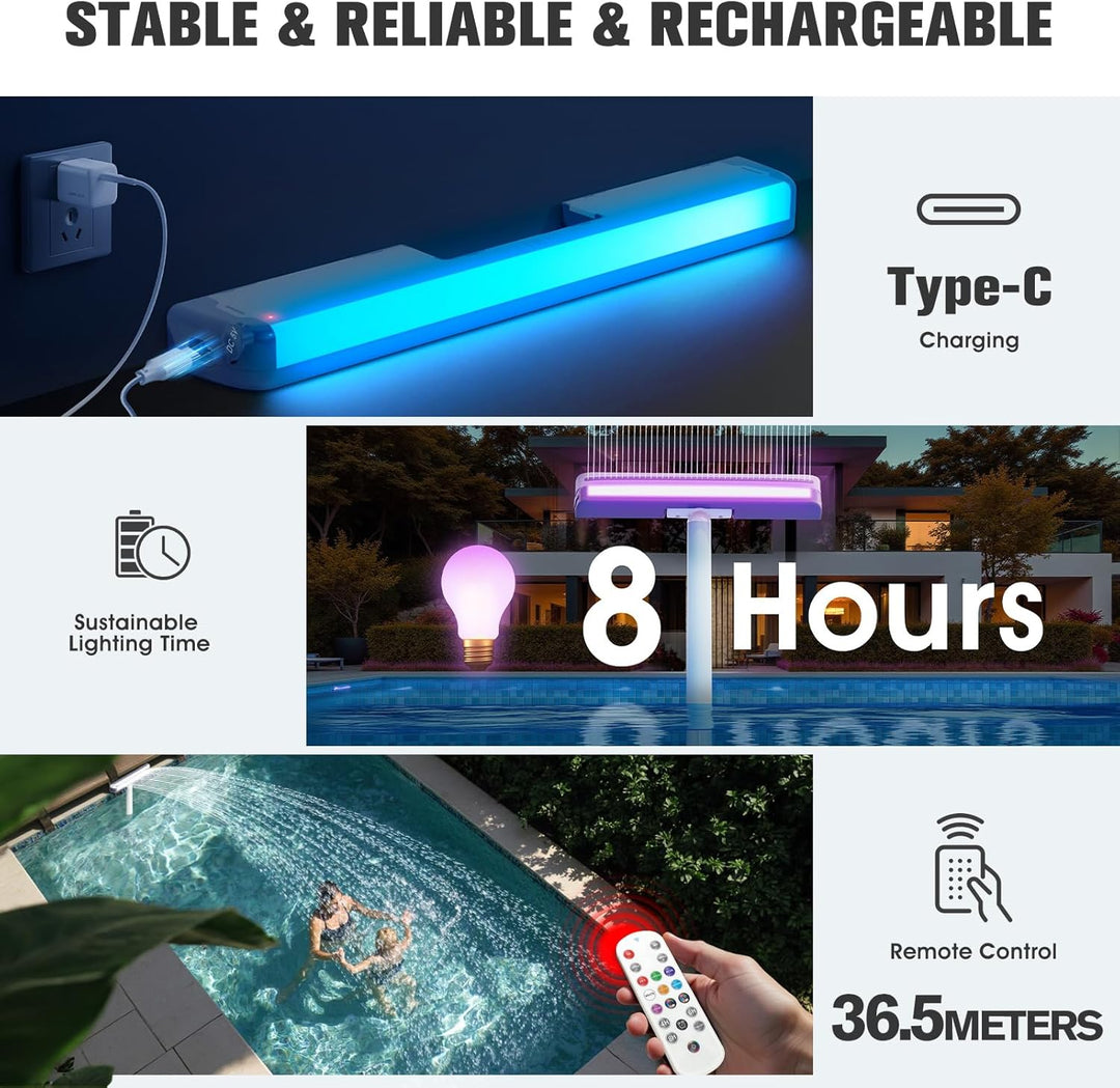 KingSom Pool Wasserfall mit LED llich,Wiederaufladbare Springbrunnen Pool Brunnen Wasserfall, mit Fe
