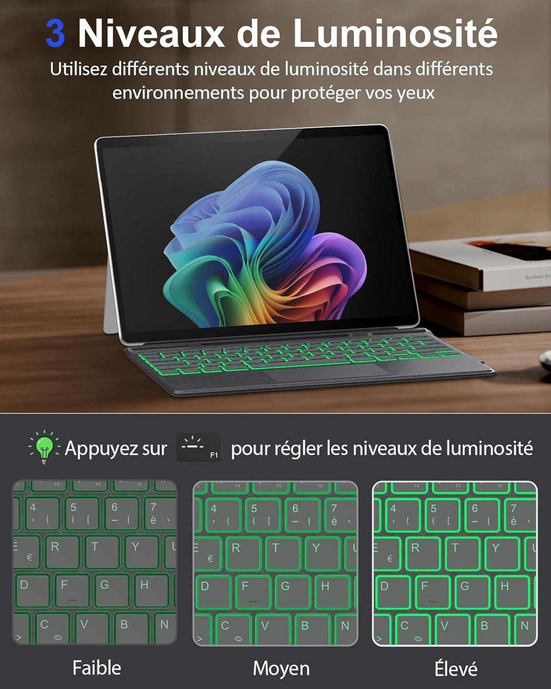 MoKo Französische Tastatur Kompatibel mit Microsoft Surface Pro 11/ Pro 10/ Pro 9/ Pro 8/ Pro X, AZE