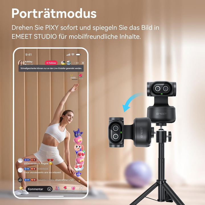 EMEET PIXY Dual-Kamera KI Webcam 4K mit Stativ, AI-Tracking, PDAF & AI-Autofokus 0,2S, 1/2,55'' Sony