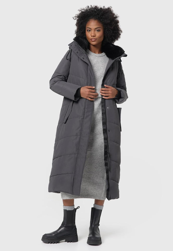 Navahoo Damen Wintermantel Steppmantel extralang mit Abnehmbarer Kapuze Hingucker XIV XS-XXL XS Anth