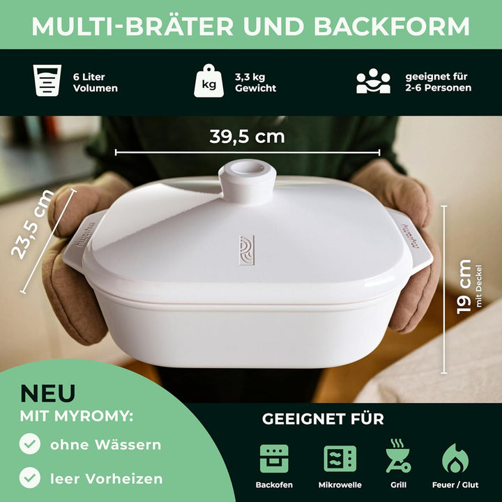 myromy® Bräter, Schmortopf & Brotbackform aus Keramik Natur-Ton: Bratentopf, Dampfgarer & Backform,