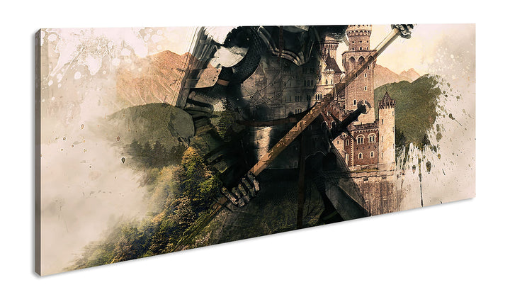 Mittelalter - Illustration Panorama 60x30 cm als Leinwandbild, Motiv fertig gerahmt auf Echtholzrahm
