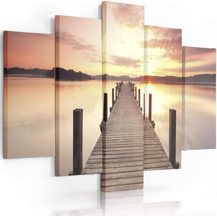 Feeby Bilder 5 Teile Brücke Sonnenuntergang 200x100 cm Typ A Wohnzimmer Schlafzimmer Büro Flur Küche