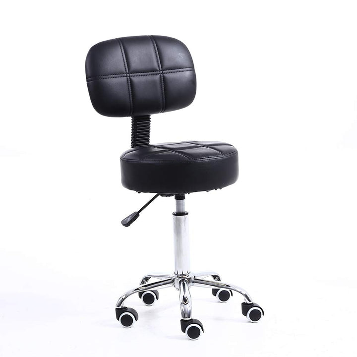 KKTONER Rollhocker mit Rückenlehne Höhenverstellbarer 50-64cm Schwarz | 360° drehbar Salon Hocker PU