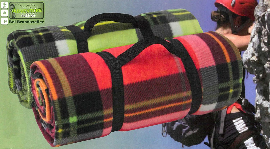 Brandsseller Fleece-Picknickdecke XXL ca. 200 x 200 cm - Unterseite Aluminiumbeschichtet - Kariert/G