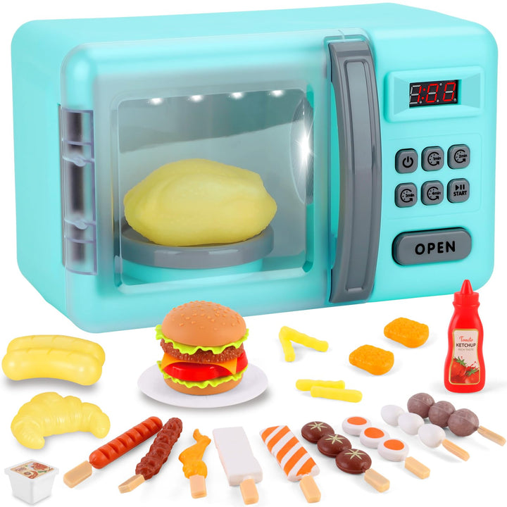 deAO Mikrowellenspielzeug für den Ofen, Spielzeug, Cooking Play Kit mit realistischem Licht, Sound &