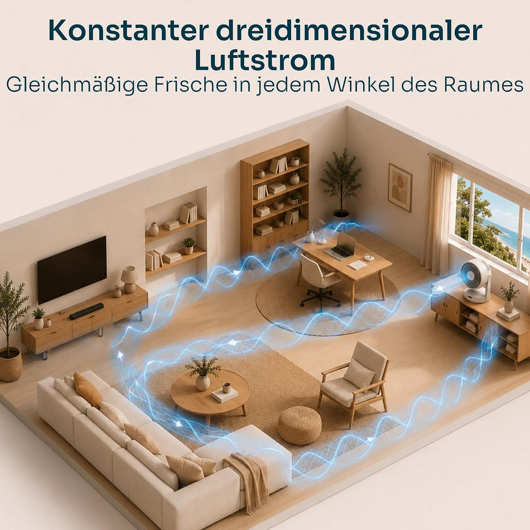 Mellerware Brizy Desk 360 Silence, leiser Tischventilator mit 360°-Oszillation, BLDC-Motor 20W, 4 Ge