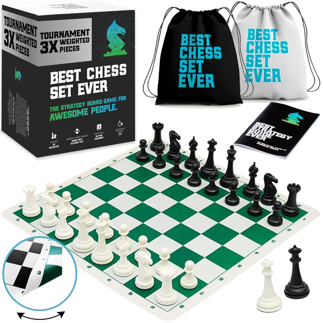Best Chess Set Ever 3X – Turnierschachset mit 20" Silikonbrett (Patentiert, Beidseitig & Aufrollbar)