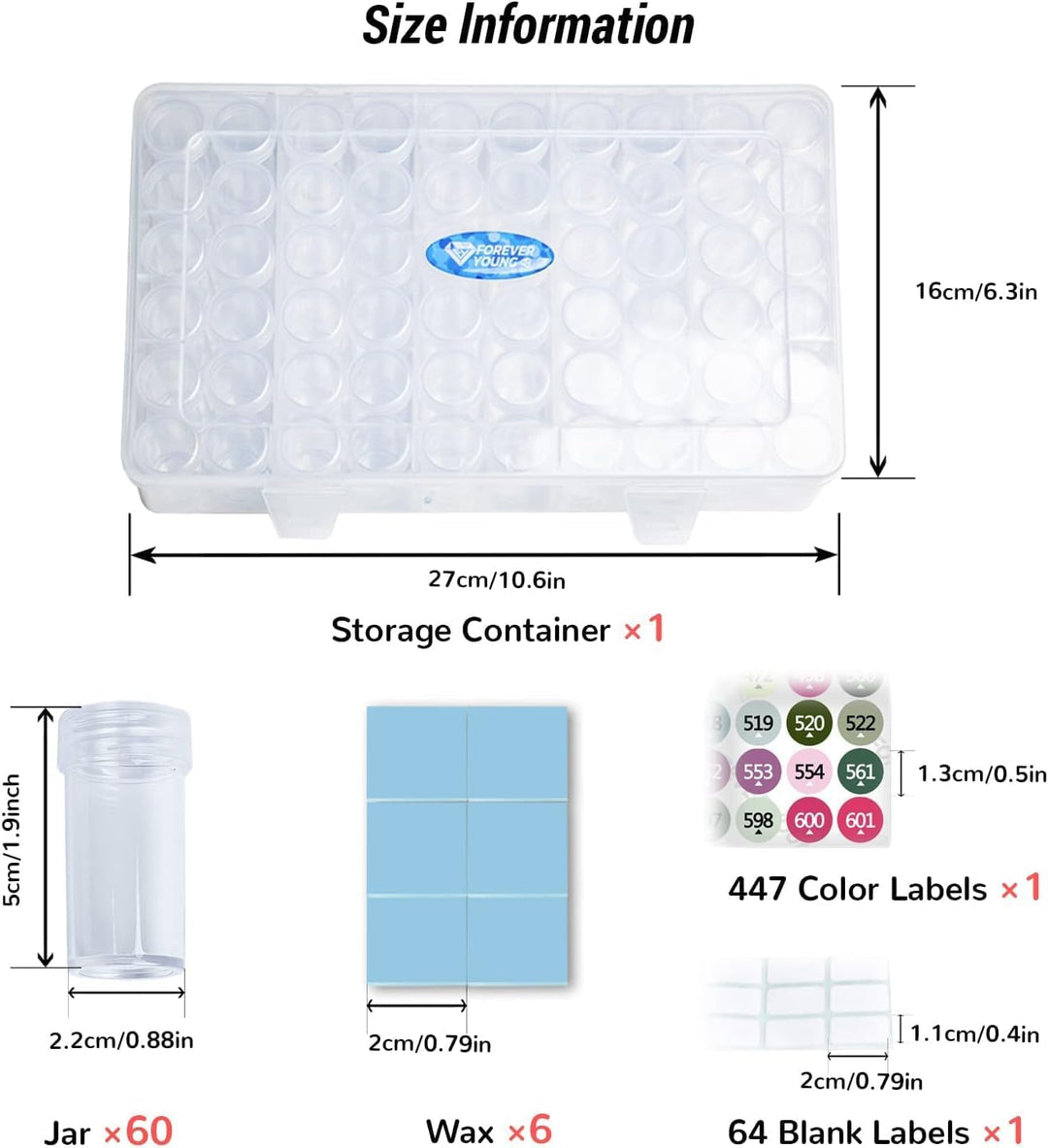 Diamond Painting Aufbewahrungsbox, 1 Set mit 60 Gläsern, Diamond Painting Zubehör Boxen, 447 Farben