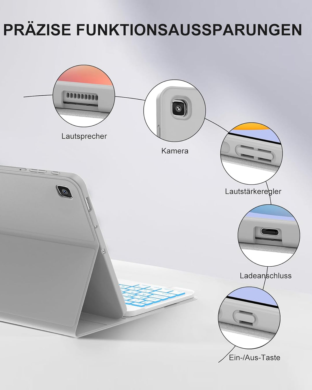 Hülle mit 7-Farben Beleuchteter Deutscher Tastatur für Samsung Galaxy Tab S6 Lite (2020/2022/2024) 1