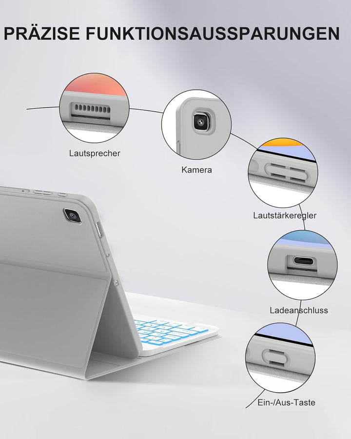 Hülle mit 7-Farben Beleuchteter Deutscher Tastatur für Samsung Galaxy Tab S6 Lite (2020/2022/2024) 1