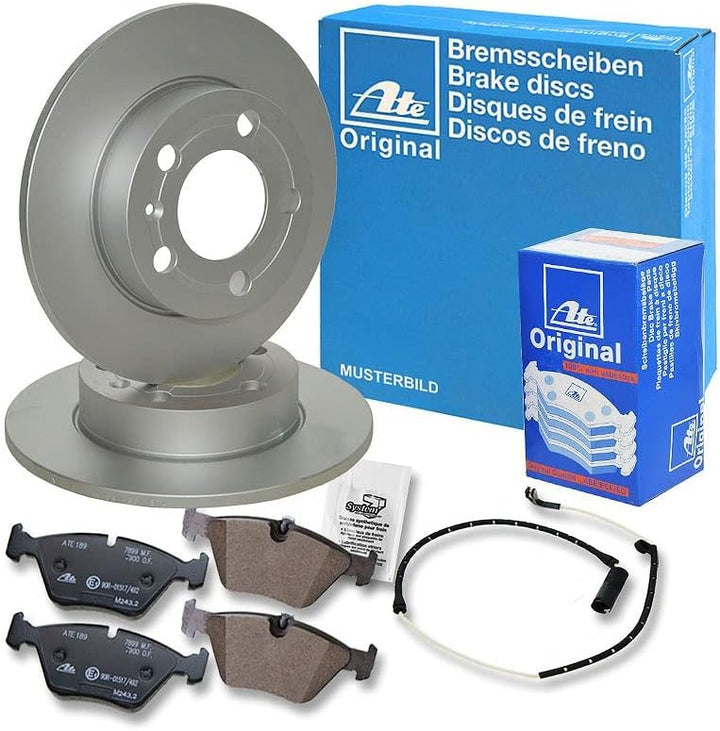 ATE Bremsenset Vorderachse inkl. Bremsscheiben vorne Ø 238 mm voll und Brembsbeläge vorne + Warnkont