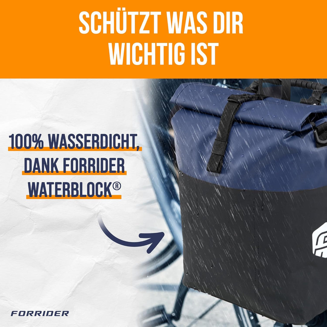 Forrider Fahrradtasche Wasserdicht für Gepäckträger [22L Volumen] mit Schultergurt | Gepäckträgertas