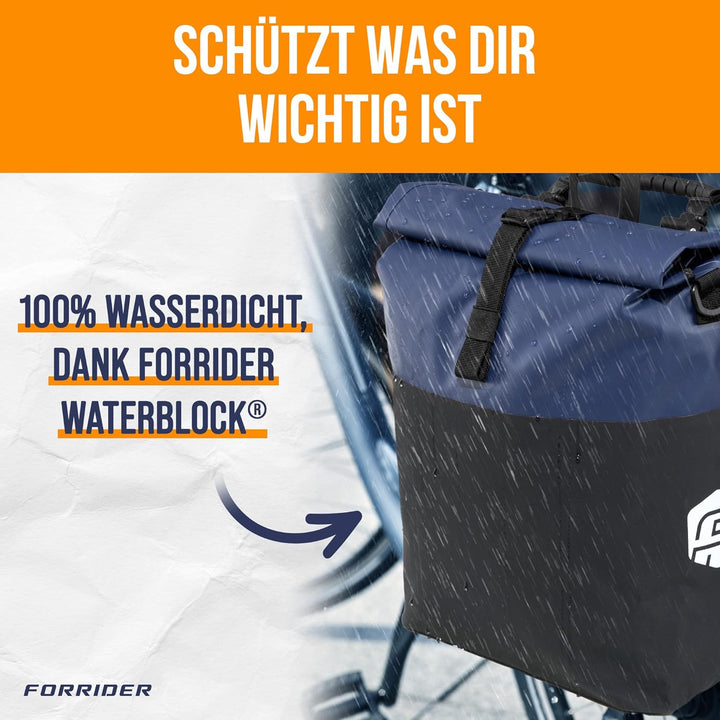 Forrider Fahrradtasche Wasserdicht für Gepäckträger [22L Volumen] mit Schultergurt | Gepäckträgertas