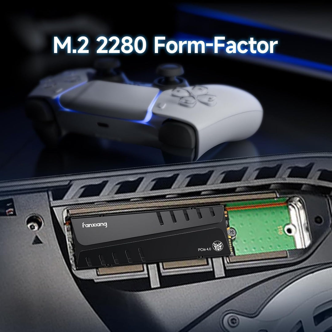 fanxiang M2 SSD 500GB Nvme M.2 2280 Interne SSD Festplatte PCIe 4.0 DRAM mit Kühlkörper, 7400MB/s Le