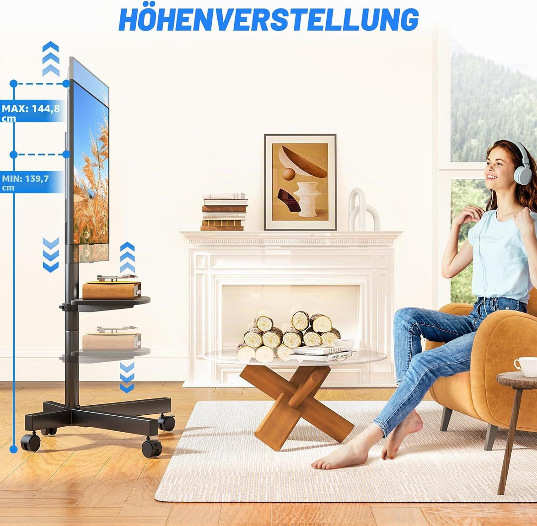 RFIVER TV Ständer Rollbar TV Wagen auf Rollen für 27-60 Zoll Fernseher, Fernsehständer TV Standfuss