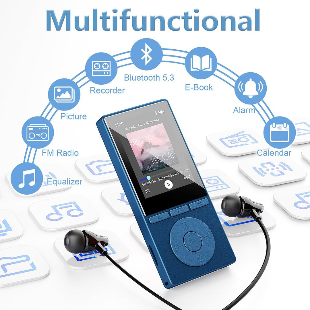 64GB MP3 Player Bluetooth 5.3, MP3 Player mit Lautsprecher, Musikwiedergabe, Sprachrekorder, E-Book,