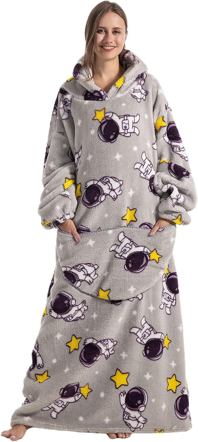 Ultra Weiche Hoodie Decke mit Ärmeln Warme Flanell Decke zum Anziehen für Zuhause Sofa und Bett, Kus
