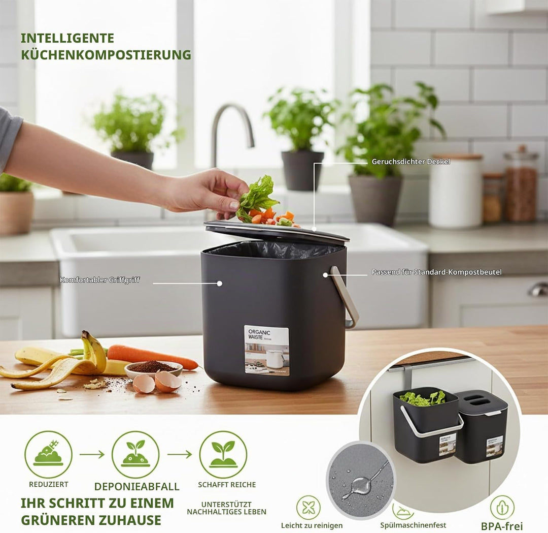 Kleiner Biomülleimer Küche, 4L Biomülleimer Küche mit Sieb - Geruchsneutral, Spülmaschinenfest für K