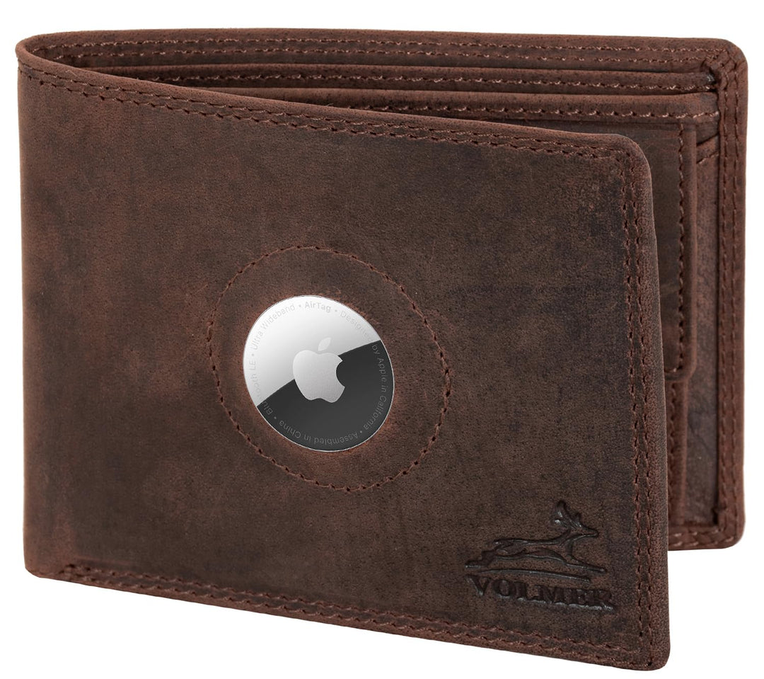 Fa.Volmer ® Leder Geldbörse Herren mit RFID-Schutz - AirTag-Fach - extra-stabile Doppelnaht - 6 Fäch