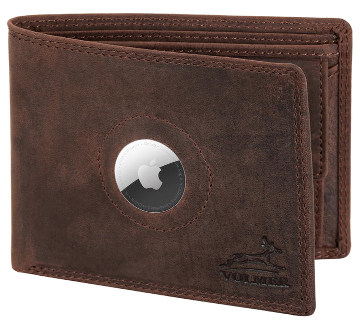 Fa.Volmer ® Leder Geldbörse Herren mit RFID-Schutz - AirTag-Fach - extra-stabile Doppelnaht - 6 Fäch
