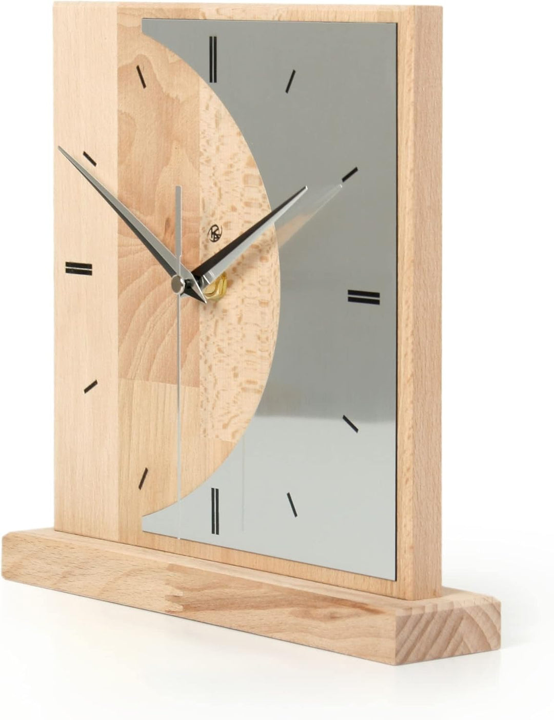 Kreative Feder Standuhr „Silvermoon“ aus Eichenholzholz – analoge Tischuhr ohne Tickgeräusche (leise